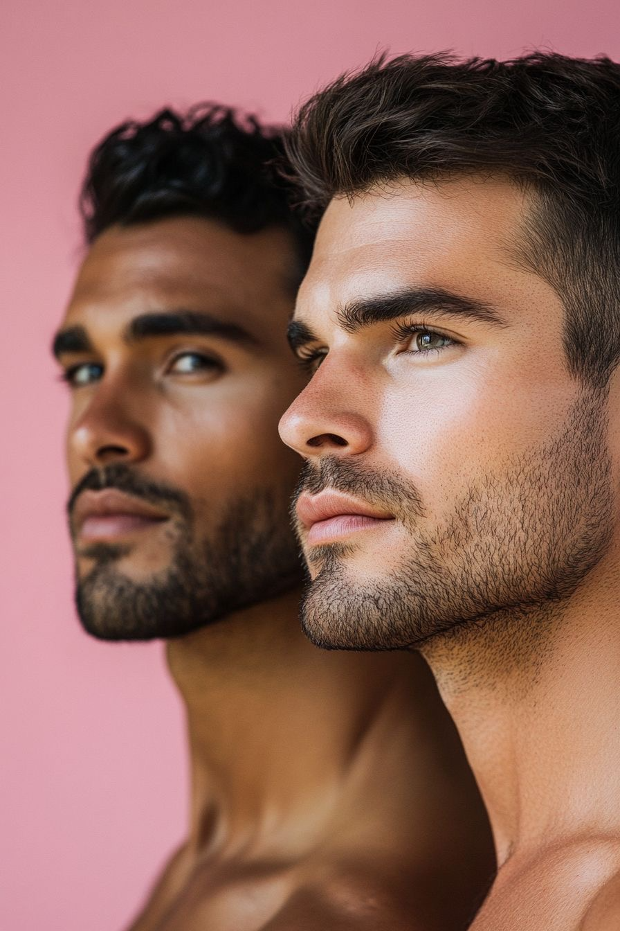 Deux hommes présentant une barbe soignée avant épilation laser
